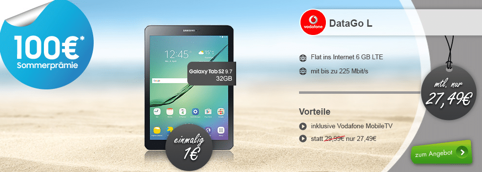 Samsung Galaxy Tab S2 9.7 LTE + 6GB LTE nur 27,49€ mtl.