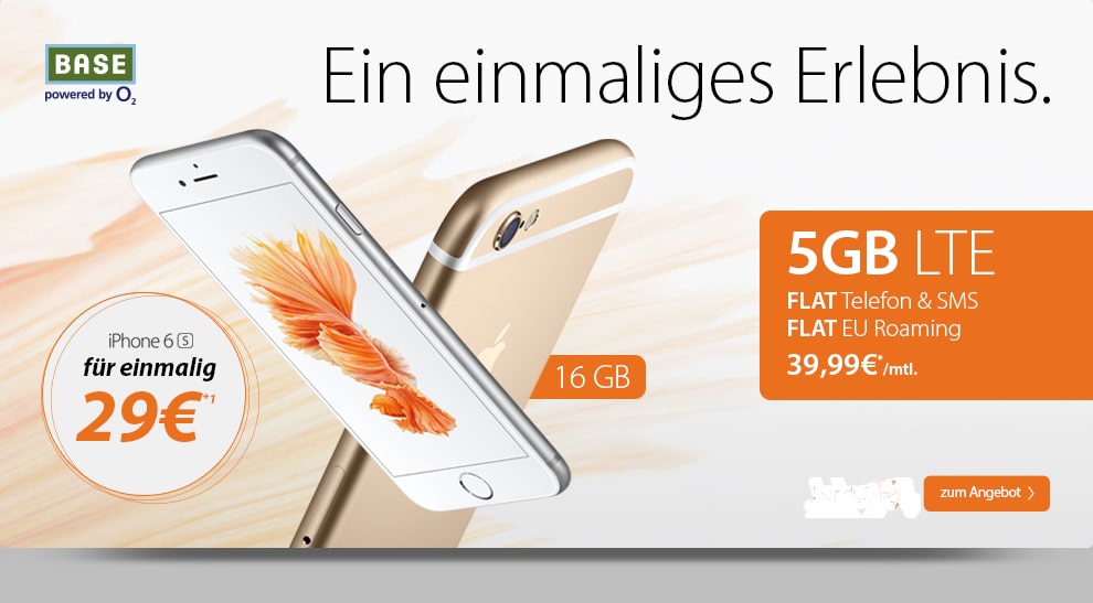 5000 MB LTE+ Allnet+ SMS+ EU Roaming+ iPhone 6s nur 39,99€ mtl.