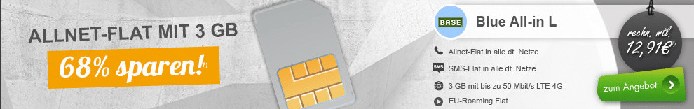 Internet 3GB + Allnet + SMS + EU + Festnetznummer nur 12,91€ mtl.
