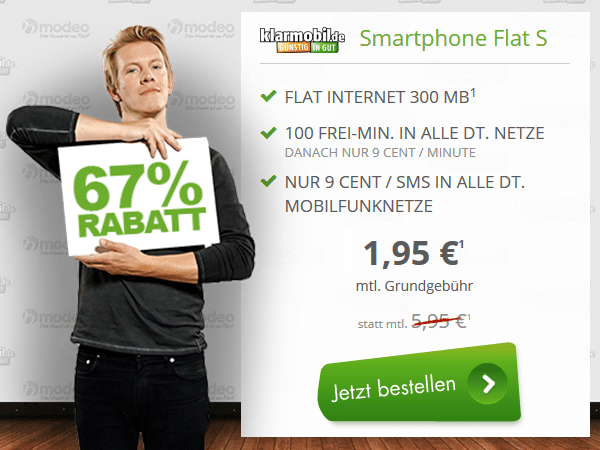 300 MB Internet Flat + 100 Minuten + Telekom Netz nur 1,95€ mtl.