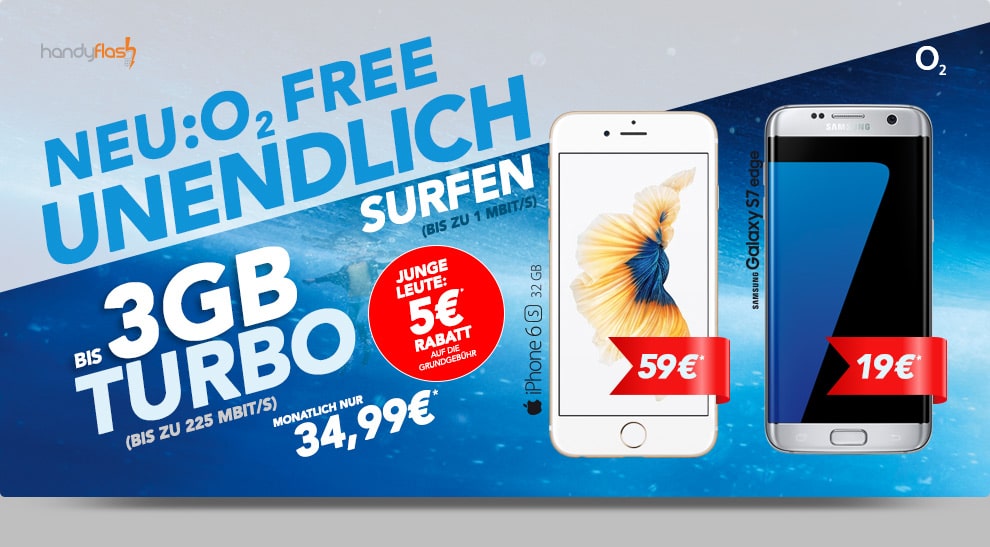 o2 Free M 2GB + Samsung Galaxy S7 Edge nur 34,99€ mtl.