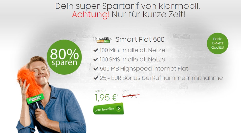 Knaller! 500 MB/100 MIN /100 SMS Vodafone nur 1,95€ mtl.