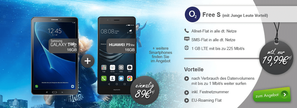 o2 Free Tarife mit Smartphone bis 8GB LTE und ab 19,99€ mtl.