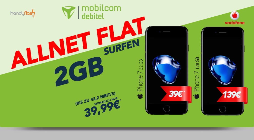 Apple iPhone 7 + Vodafone comfort Allnet 2GB nur 39,99€ mtl.