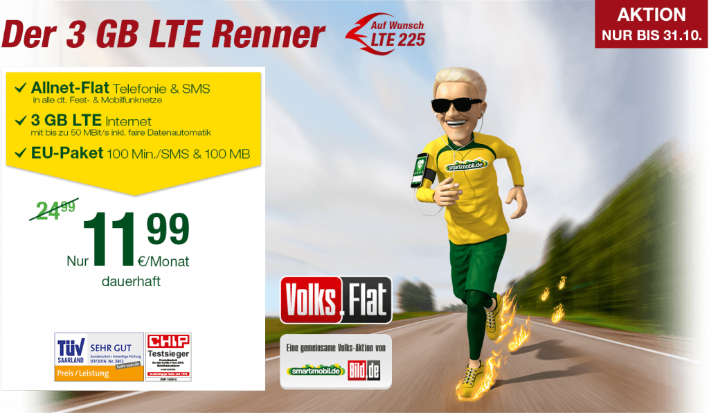 Smartmobil Volks-Flat mit 3GB LTE Allnet nur 11,99€ mtl.