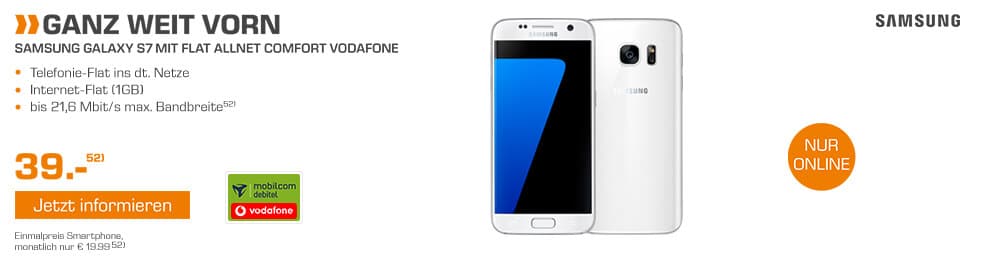 Galaxy S7+ Allnet + 1GB + Vodafone nur 19,99€ mtl.