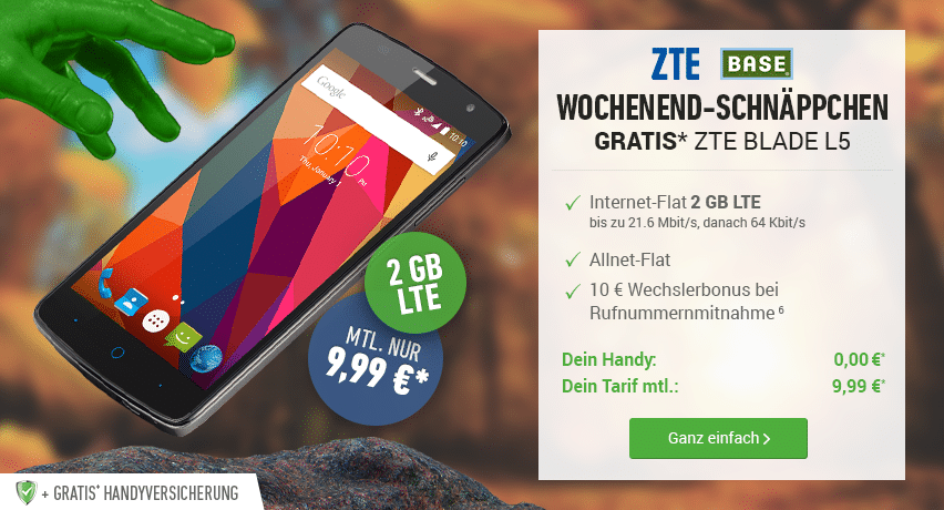 ZTE Blade L5 Smartphone + BASE Light Eco für mtl. 9,99€