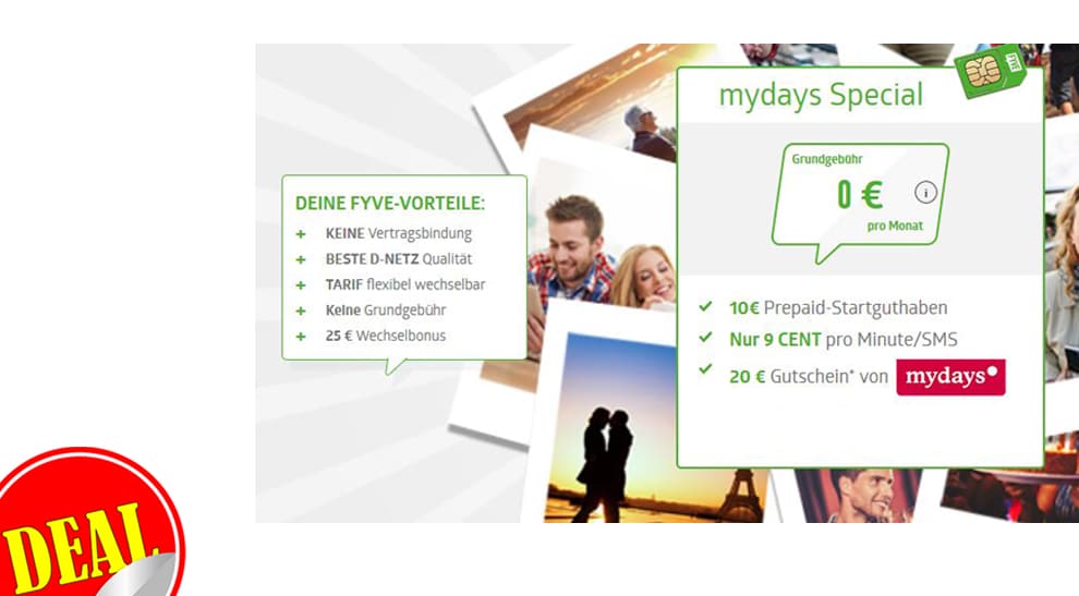 FYVE Prepaid Tarif mit 20€ Gutschein von mydays