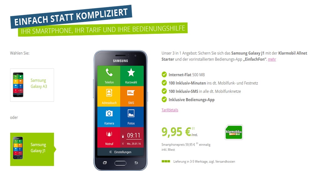 EinfachFon - Das Seniorenhandy Angebot nur 9,95€ mtl.