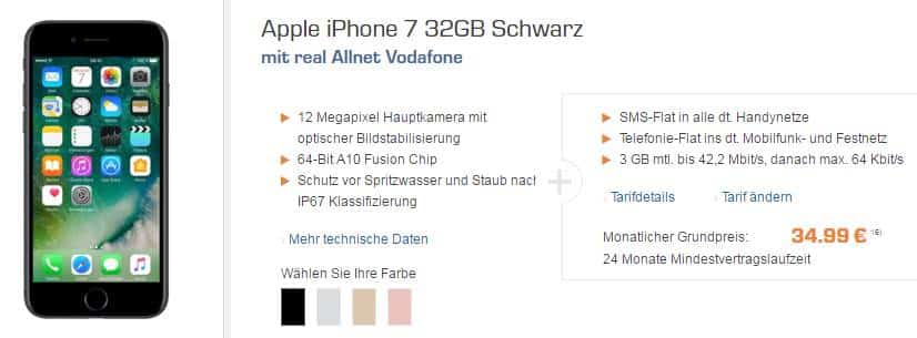 Apple iPhone 7 + Allnet + 3GB nur 34,99€ mtl.
