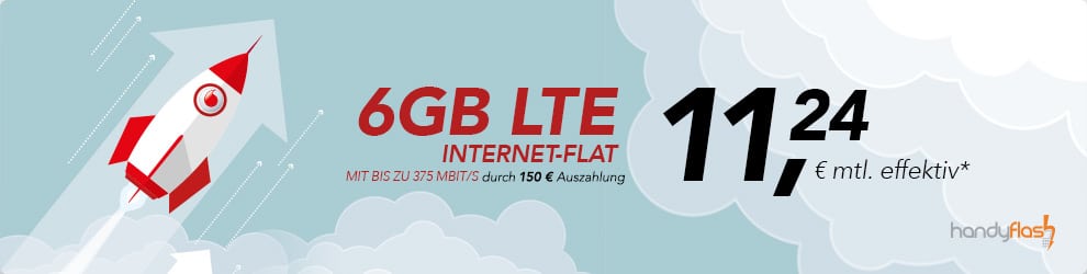 Vodafone DataGo M 6GB LTE mit 150€ Auszahlung eff. nur 11,24€ mtl.