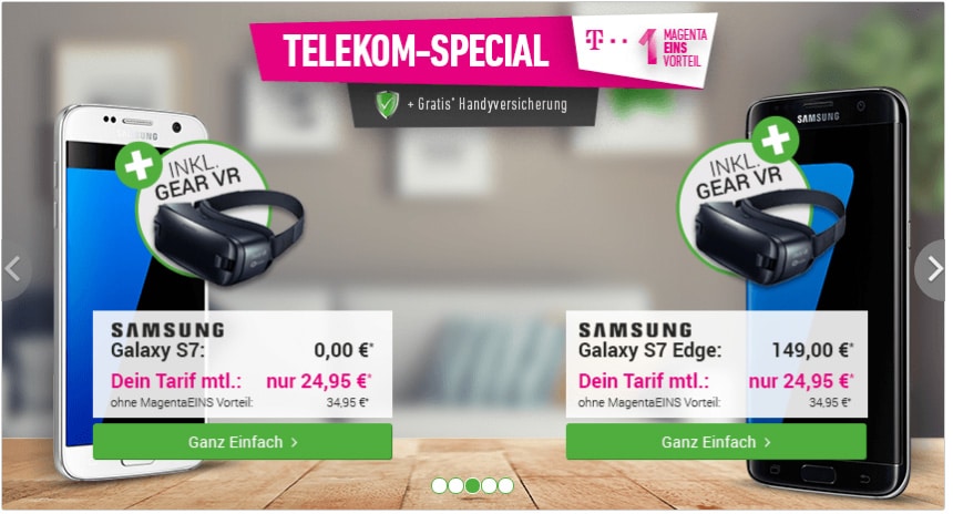 Telekom MagentaMobil XS + Galaxy S7 Edge + Gear VR 2 nur 34,95€ mtl.