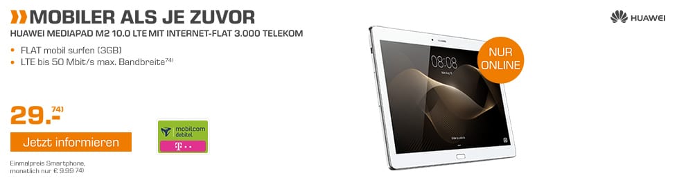 HUAWEI Mediapad M2 10.0 + 3GB LTE Telekom nur 9,99€ mtl.