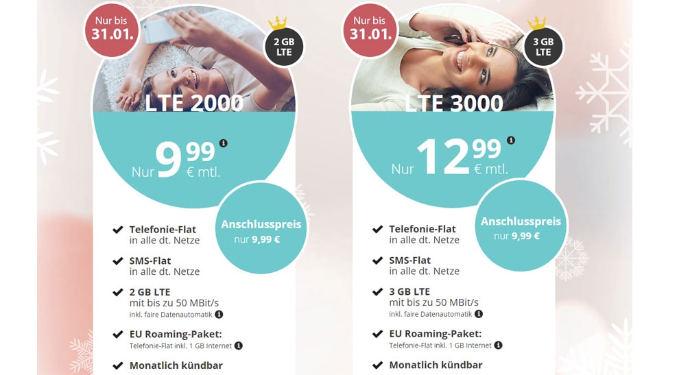 LTE 2000 + Allnet + EU + monatlich kündbar nur 9,99€ mtl.