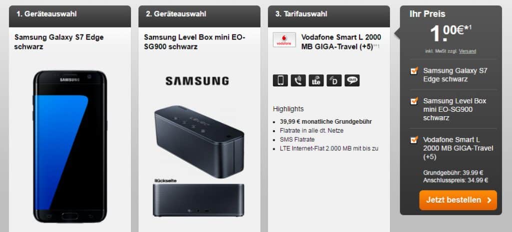 SMART L 2000MB LTE + Samsung S7 Edge + Mini Box nur 39,99€ mtl.