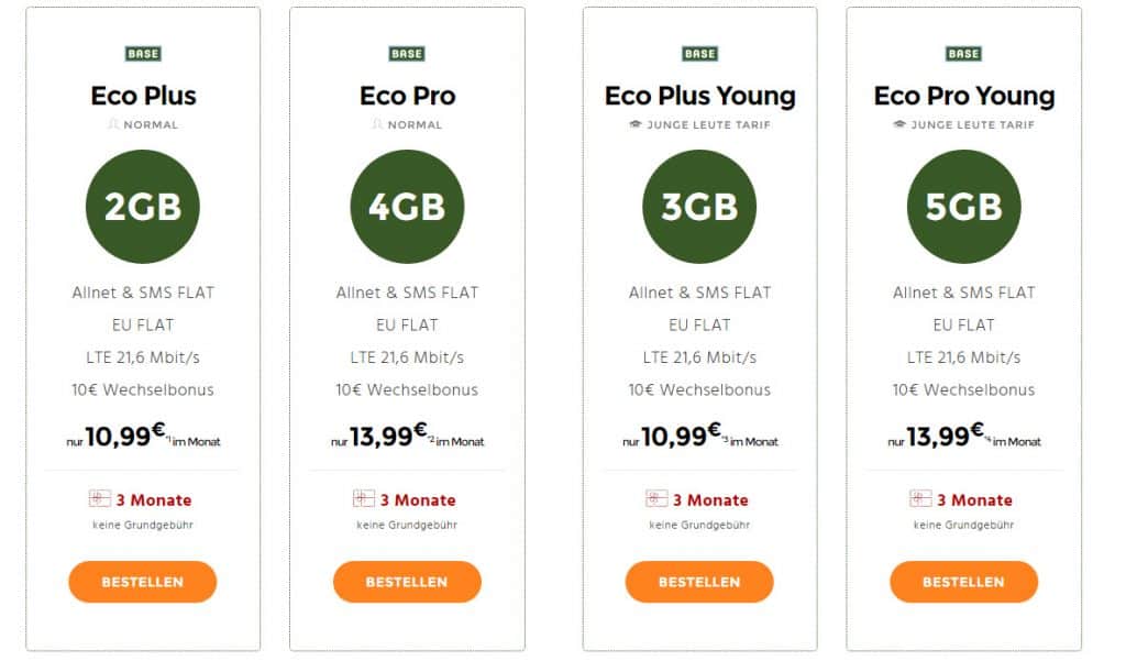 BASE Tarife mit Allnet und bis zu 5GB LTE ab 10,99€ mtl.