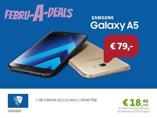 Galaxy A5 (2017) + Allnet + 1GB nur 18,48€ mtl.