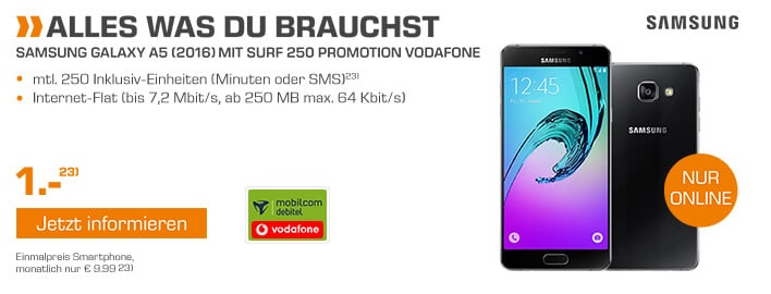 GALAXY A5 + 250 Min + 250 MB nur 9,99€ mtl.