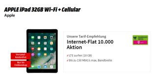 APPLE iPad 32GB mit 10GB LTE Telekom nur 19,99€ mtl.