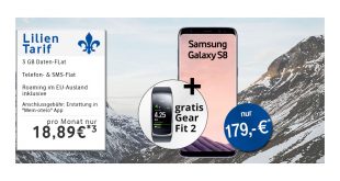 Galaxy S8 & Gear Fit2 mit 3GB Allnet nur 18,98€ mtl.