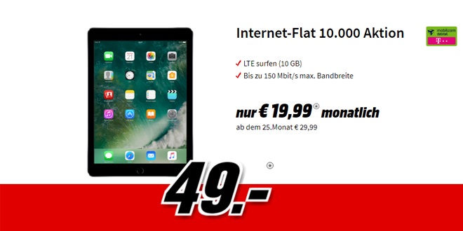 iPad Wi-Fi + Cellular mit 10 GB LTE Telekom nur 19,99€ mtl.