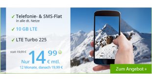 LTE Allnet 10 GB mit EU Roaming nur 14,99€ mtl.