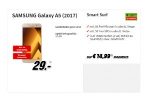Galaxy A5 (2017) mit 2GB Internet nur 14,99€ mtl.