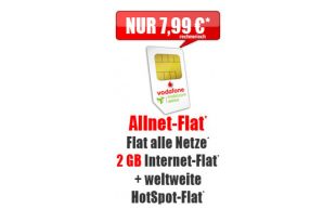 Vodafone Allnet Flat 2 GB nur 7,99€ mtl.