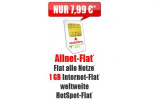 Allnet-Flat mit 1 GB Internet im Vodafone Netz nur 7,99€ mtl.