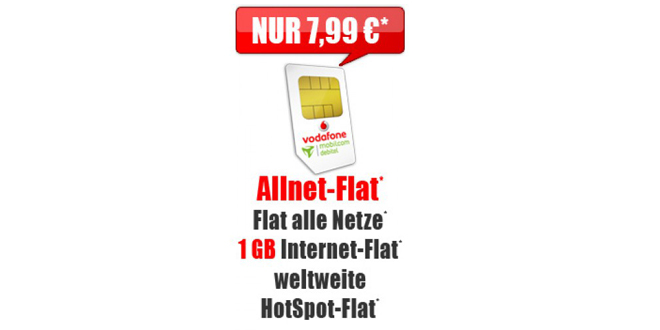 Allnet-Flat mit 1 GB Internet im Vodafone Netz nur 7,99€ mtl.
