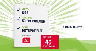 2 GB Internet mit 50 Min im Vodafone Netz nur 4,99€ mtl.