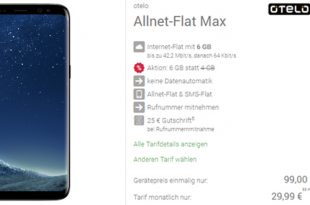 Galaxy S8 mit 8 GB Internet und Allnet nur 29,99€ mtl.