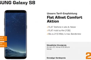 Galaxy S8 mit Allnet und 1 GB Internet nur 19,99€ mtl.