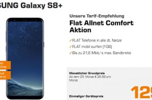 Galaxy S8+ mit Allnet und 1 GB Internet nur 19,99€ mtl.