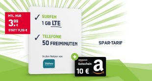 Smart Surf mit 1GB LTE nur 3,99 EUR inkl. 10 EUR Amazon Gutschein!