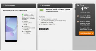 Huawei Y6 (2018) mit 2 GB Allnet nur 9,99€ mtl.
