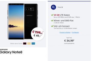 Galaxy NOTE 8 mit 20 GB LTE Allnet nur 34,99€ mtl.
