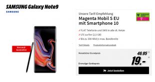 Galaxy Note9 mit 2,5 GB LTE Telekom nur 46,95€ mtl.