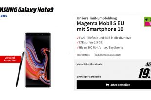 Galaxy Note9 mit 2,5 GB LTE Telekom nur 46,95€ mtl.