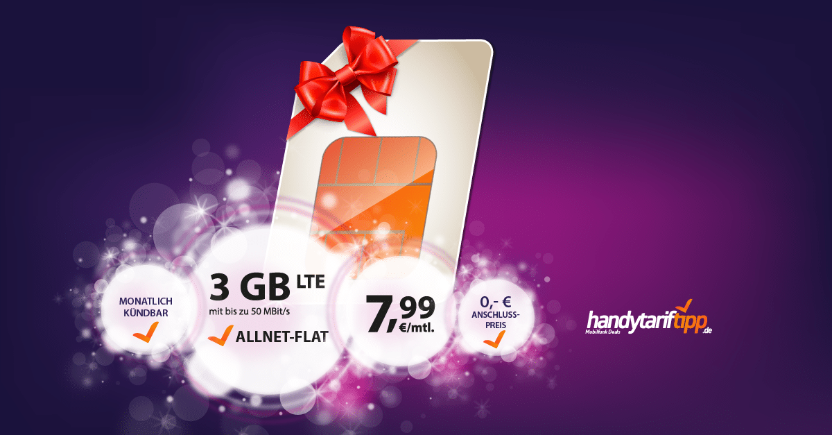3 GB LTE   Allnet   monatlich kündbar nur 7,99€ mtl. - HandyTarifTipp