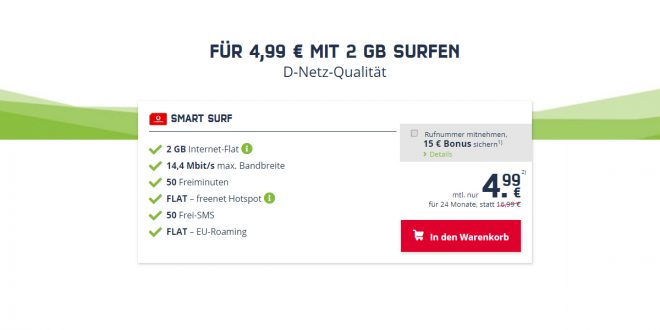 FÜR 4,99 € MIT 2 GB SURFEN - D-Netz