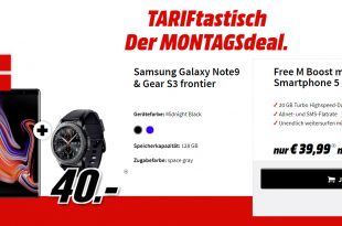 Galaxy Note9 & Gear S3 mit 20 GB LTE nur 39,99€