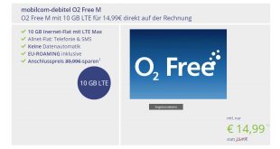 o2 Free M 10 GB LTE für 14,99€