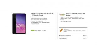 Galaxy S10e + 2 GB LTE nur 19,99€