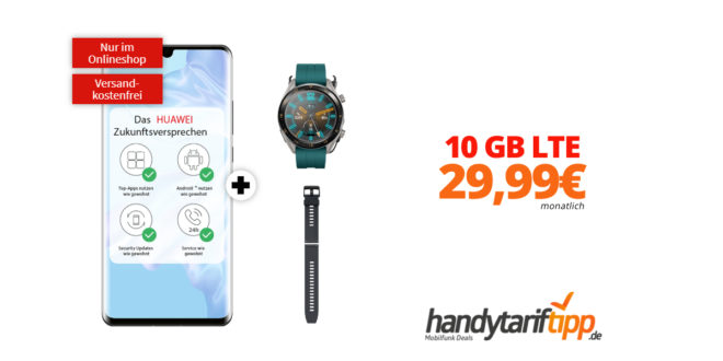 HUAWEI P30 Pro & Huawei Watch GT Active & Huawei Silikon Armband mit 10 GB LTE nur 29,99€