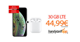 APPLE iPhone XS & Apple AirPods mit 30 GB LTE nur 44,99€