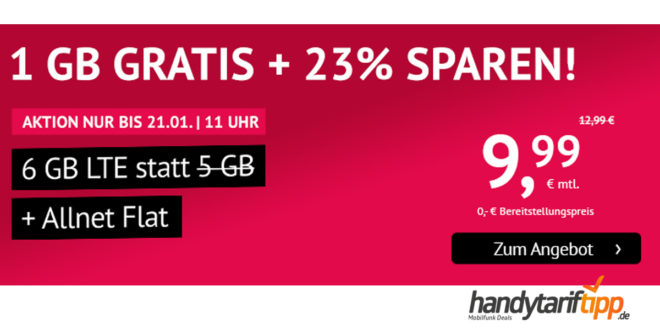 Allnet-Flat mit 6 GB LTE (monatlich kündbar) nur 9,99€