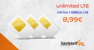unlimited LTE bis zu 1 Mbit/s nur 8,99€