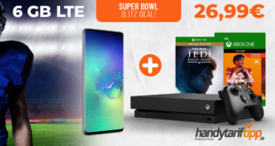 SUPER BOWL Blitz-Deal! Galaxy S10 & Xbox X Star Wars & NFL 2020 mit 6 GB LTE nur 26,99€