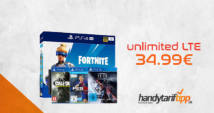unlimited LTE & PS4 Pro + Fortnite Paket + Star Wars Jedi: Falle Order + CoD Infinite Warfare + PES 2018 für nur 34,99€